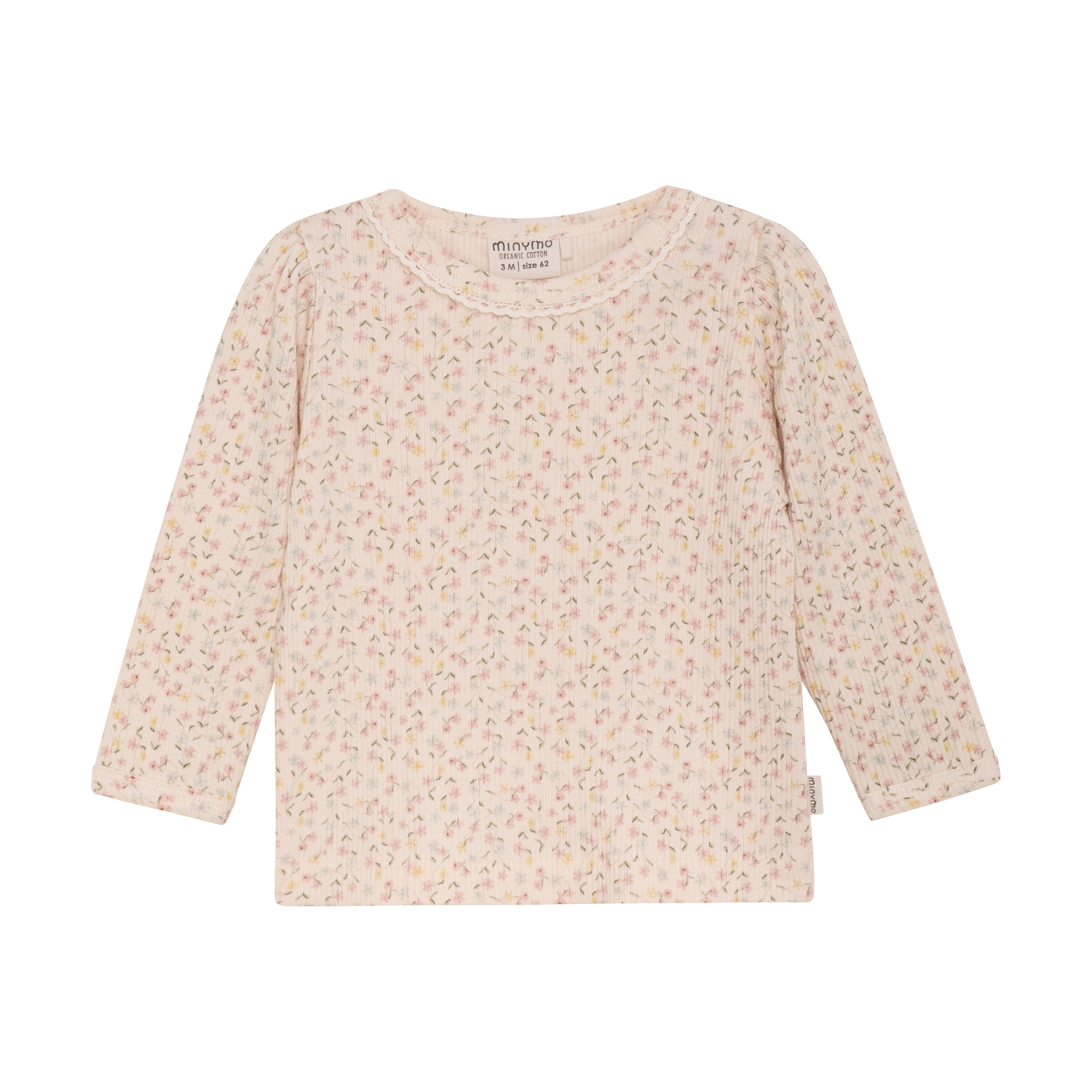 Langarmshirt Rib, rosé/Blümchen | Minymo - toietmoi-laboutique
