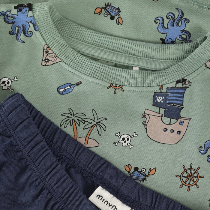 Kurzarm Pyjama 2-Teilig, salbei/navy | Minymo - toietmoi-laboutique