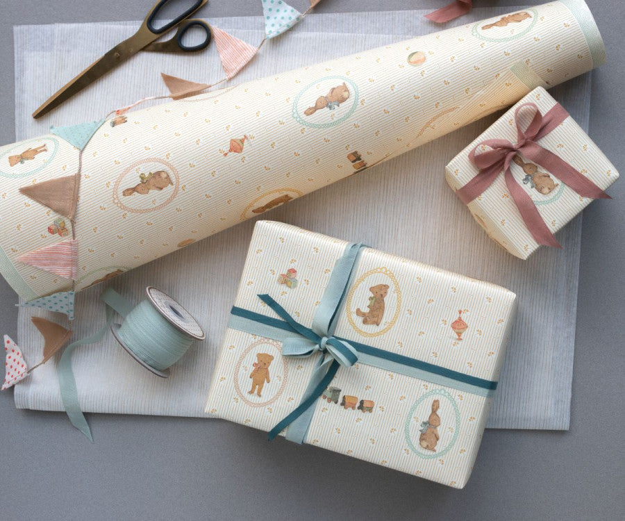 Maileg Geschenkpapier, Hasen und Teddys 10m | Maileg - toietmoi-laboutique