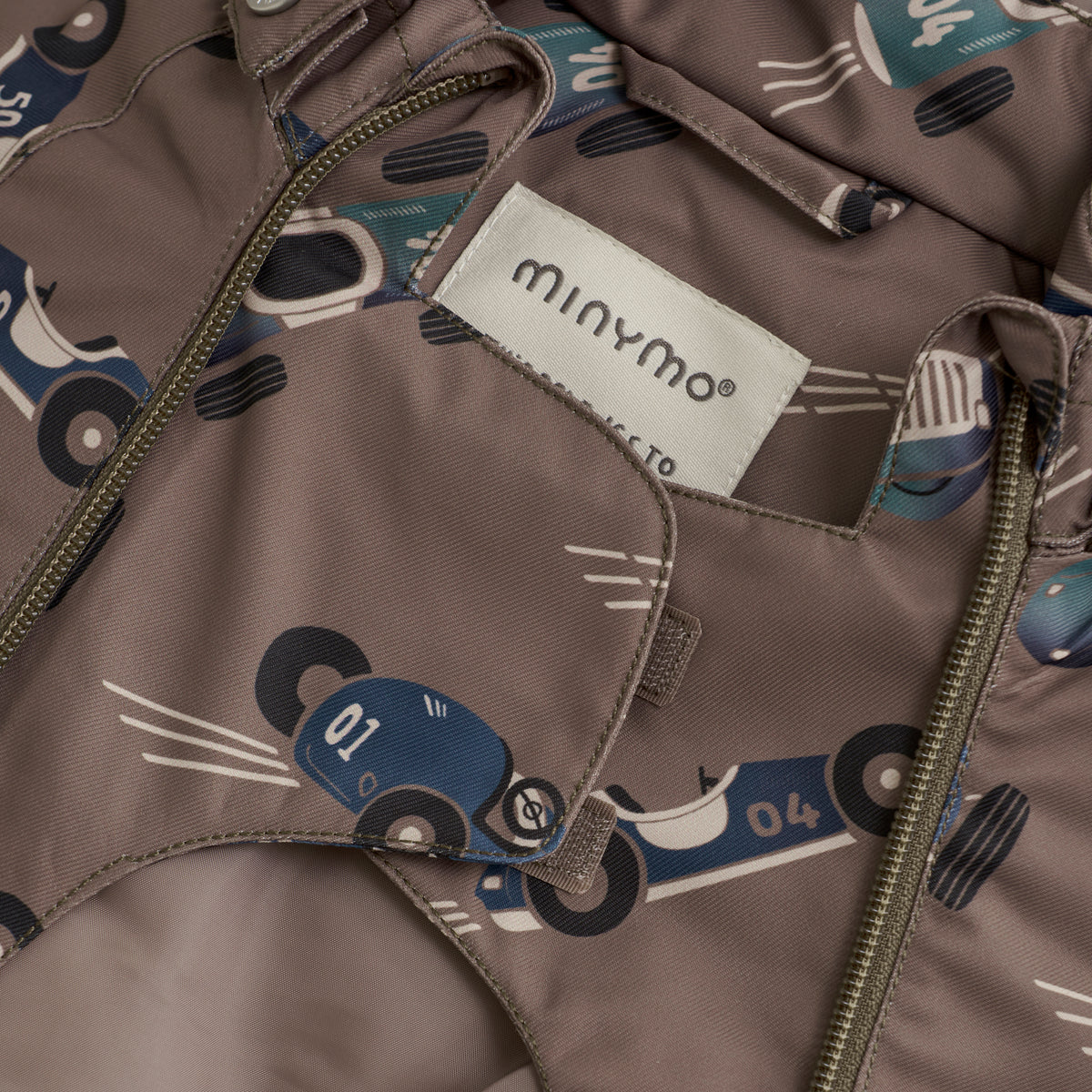 Schneeanzug wasserdicht, braun/Rennauto | Minymo - toietmoi-laboutique