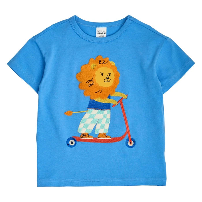T-shirt, blau/Löwe auf Trotti | Fred's World by Green Cotton - toietmoi-laboutique