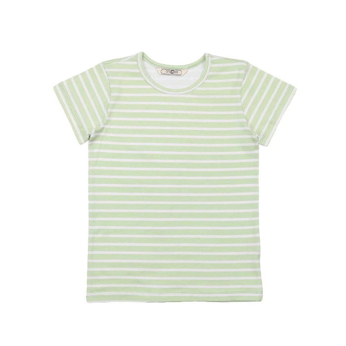 T-Shirt, grün/weiss gestreift | Cotokids - toietmoi-laboutique
