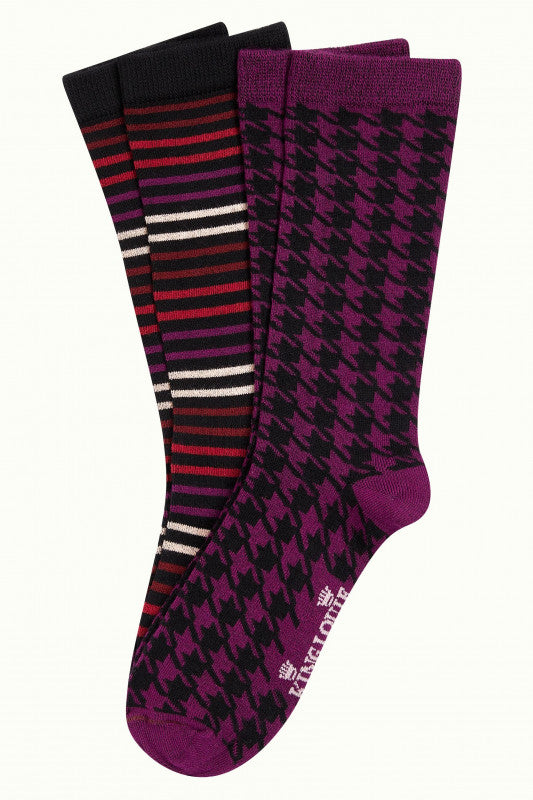 Socken 2-er Pack, PIED DE POULE, purpur | King Louie - toietmoi-laboutique