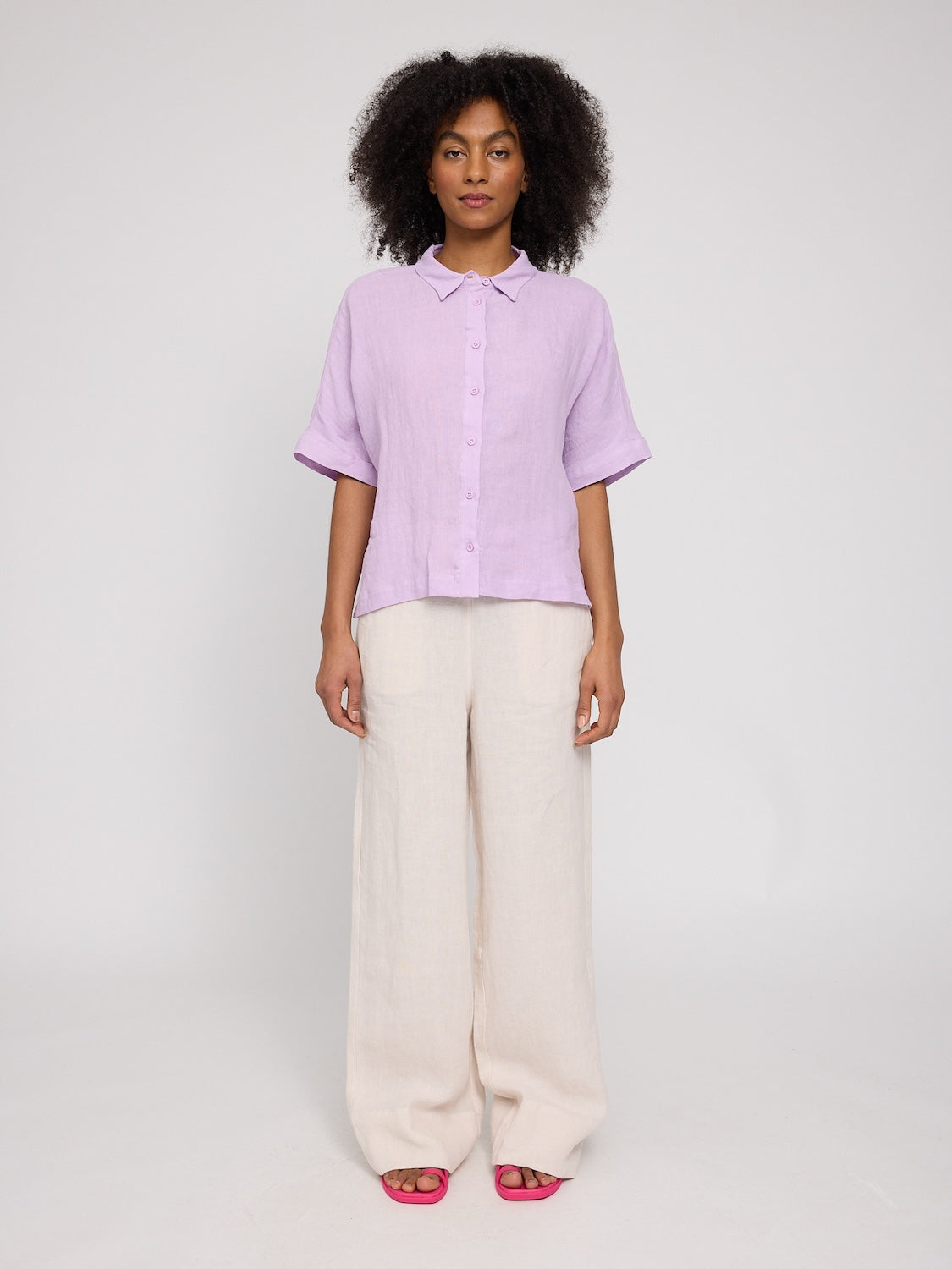 Kurzarm Leinenhemd, lavendel | Mazine - toietmoi-laboutique