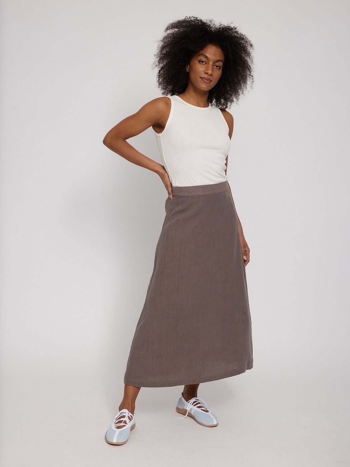 Leinen Midi Rock, schlamm | Mazine - toietmoi-laboutique
