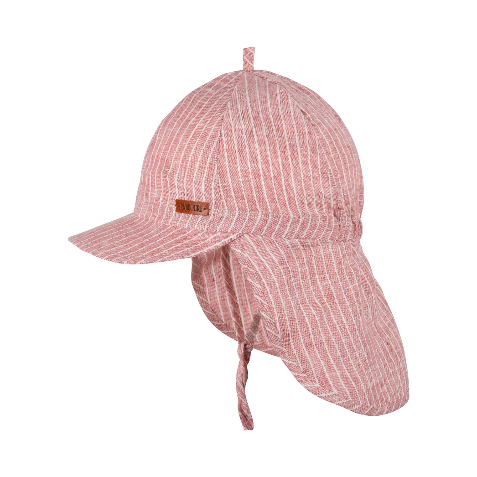Leinen Mütze mit Nackenschutz, rosa/gestreift | Pure Pure - toietmoi-laboutique