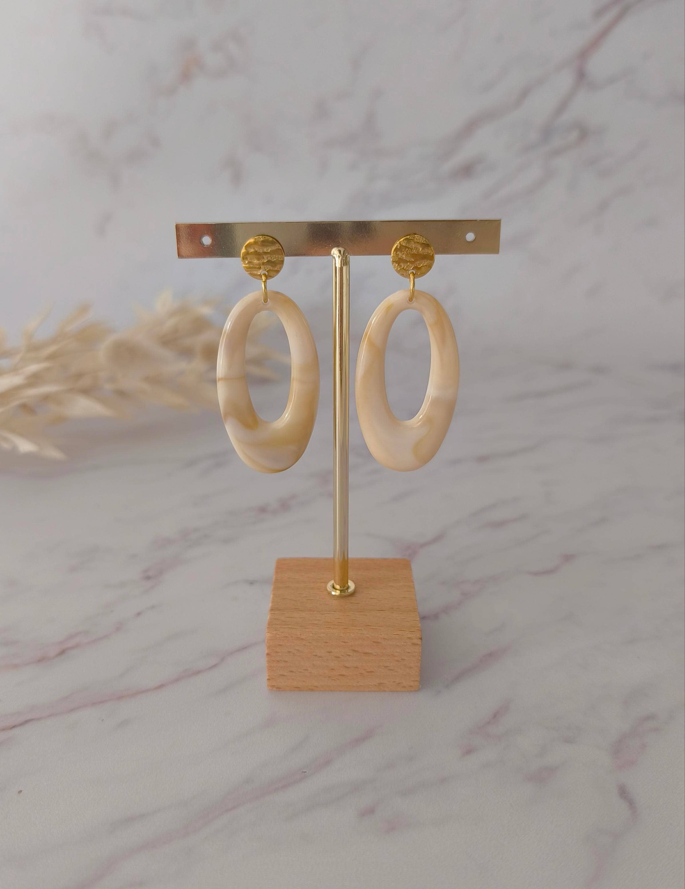 Ohrringe, ecru/Oval | Les Noeuds de Maman - toietmoi-laboutique