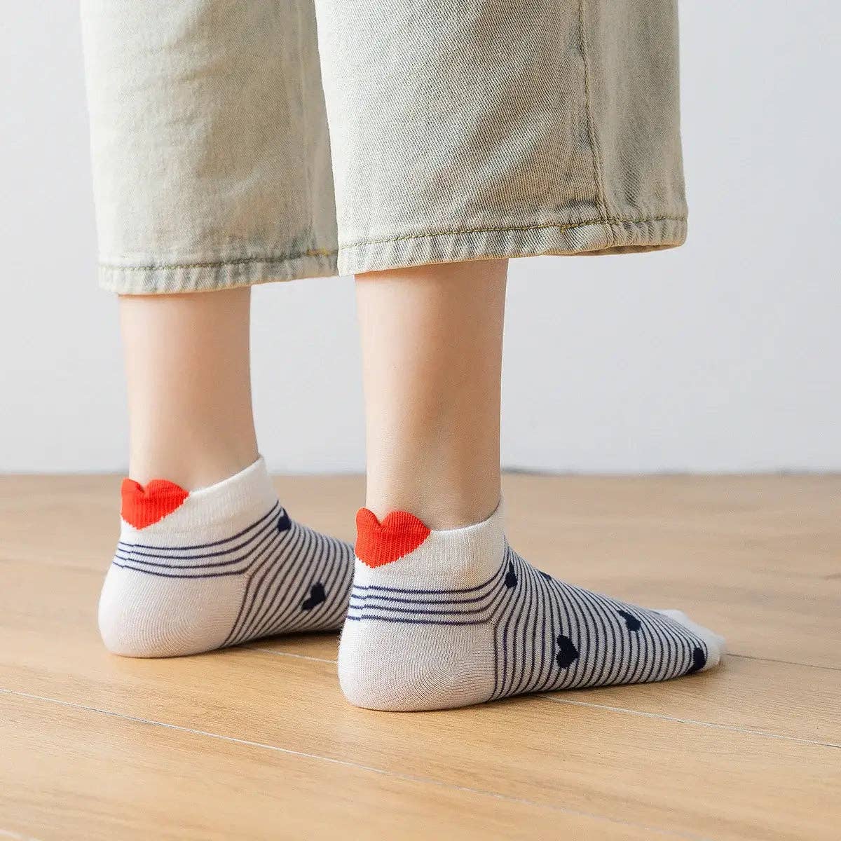 Sneaker Socken, blau/weiss gestreift Herz TU | Tites Chaussettes - toietmoi-laboutique