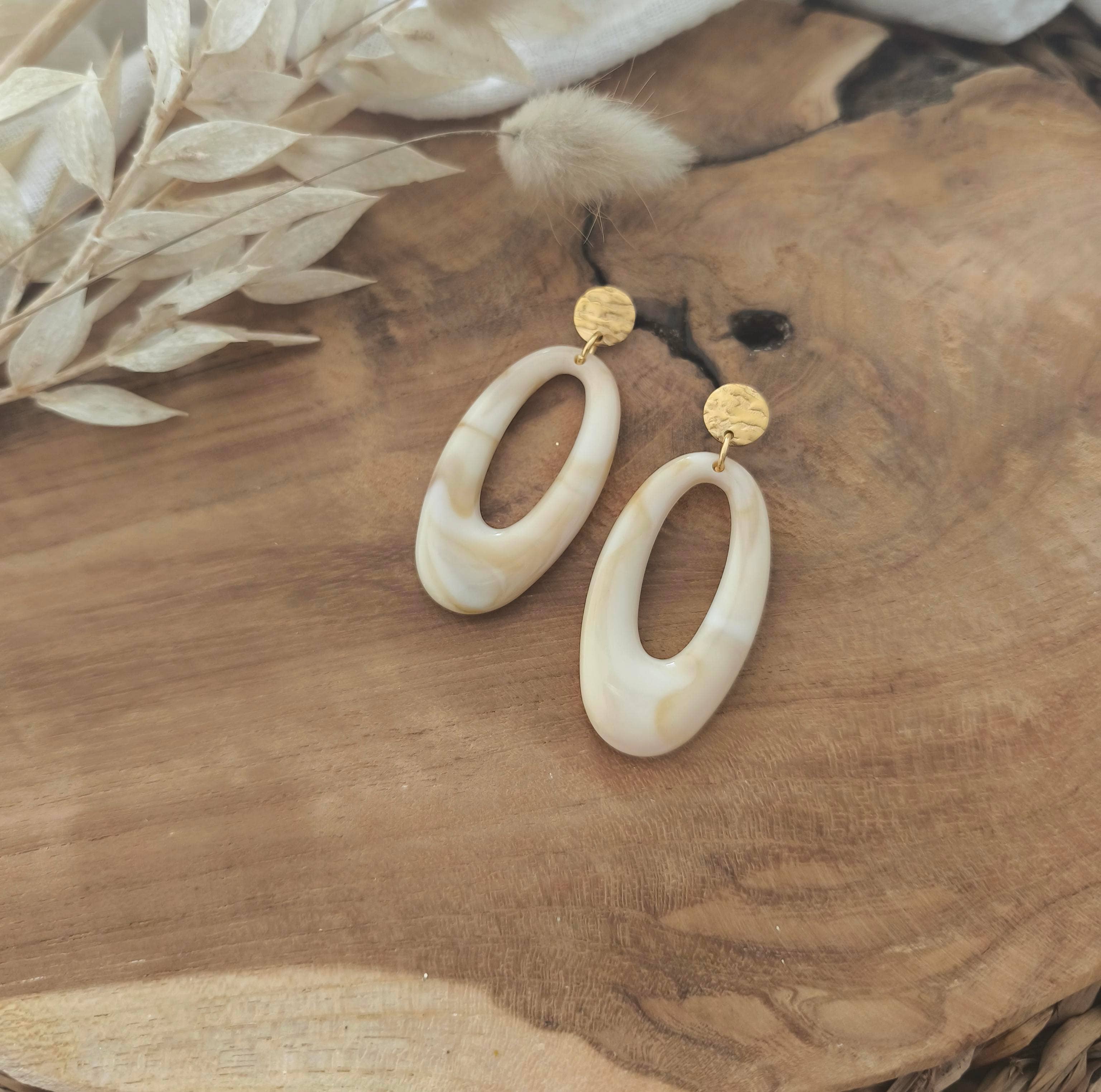 Ohrringe, ecru/Oval | Les Noeuds de Maman - toietmoi-laboutique