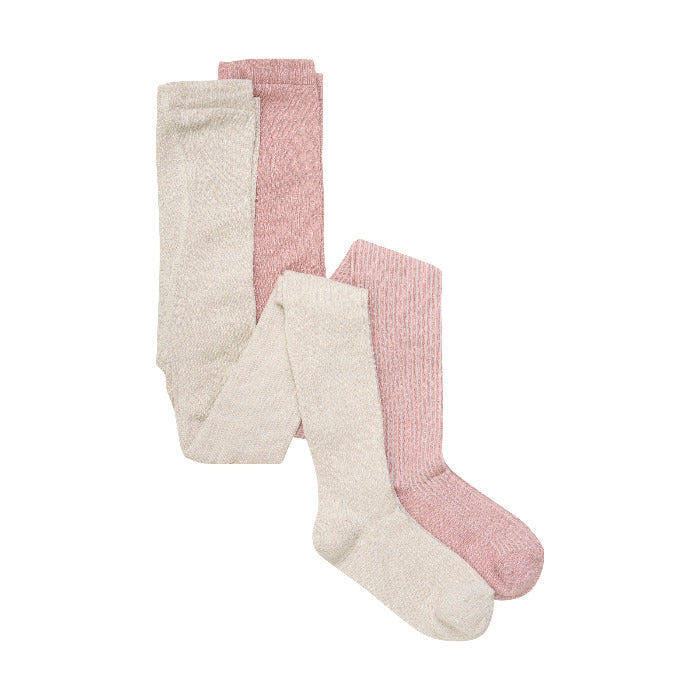 Strumpfhose 2er-Pack, rosa/creme Glitzer | Minymo - toietmoi-laboutique