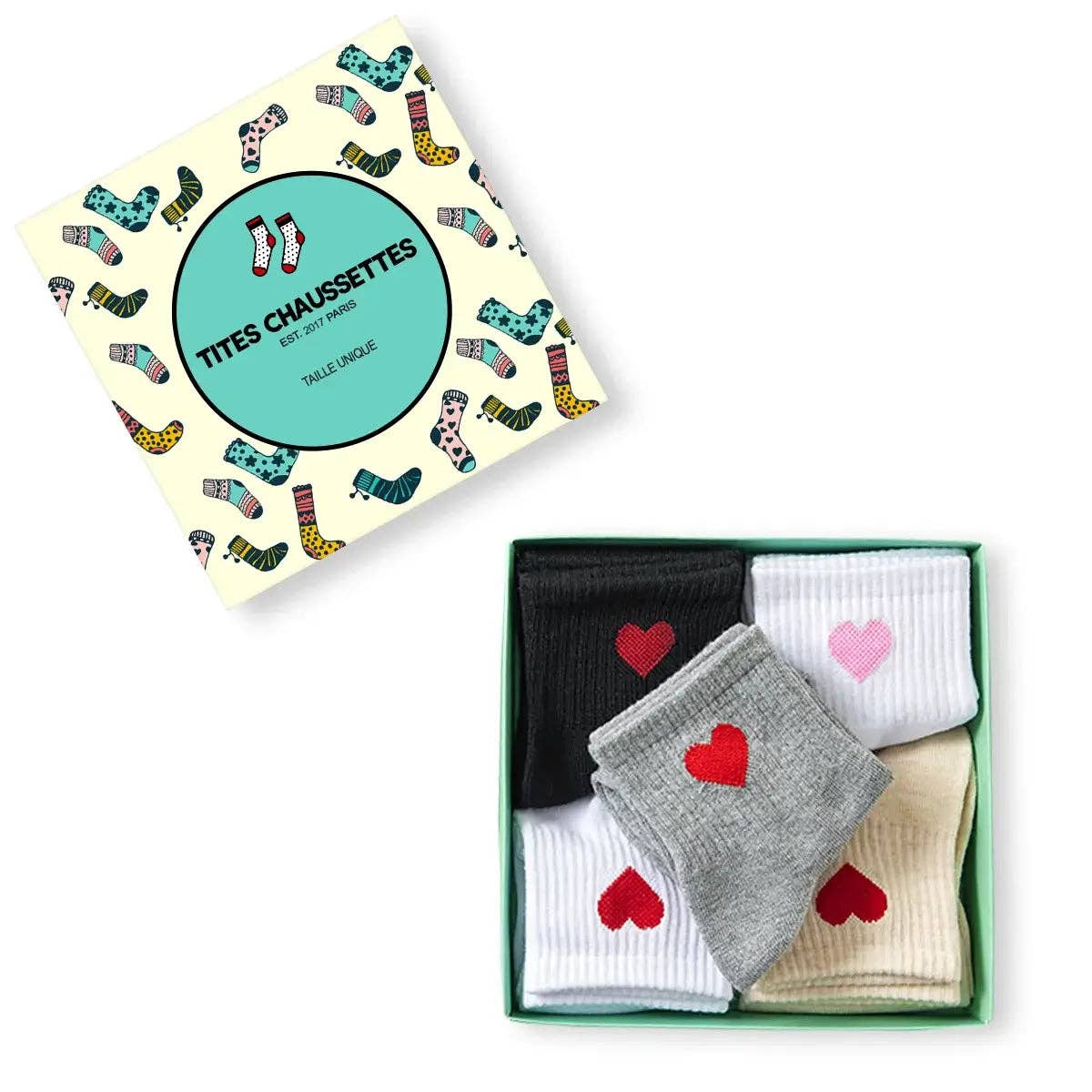 Socken mittelhoch, schwarz/rotes Herz TU | Tites Chaussettes - toietmoi-laboutique