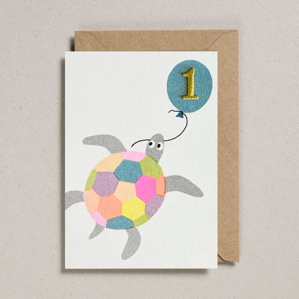 Postkarte mit Umschlag, Motiv Schildkröte/1 Jahr | Petra Boase Ltd - toietmoi-laboutique