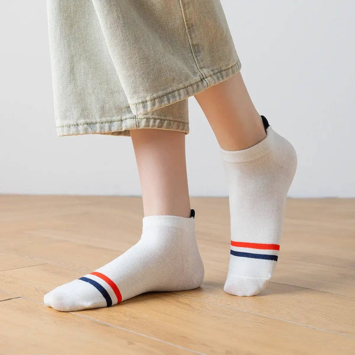 Sneaker Socken, blau/weiss gestreift Herz TU | Tites Chaussettes - toietmoi-laboutique
