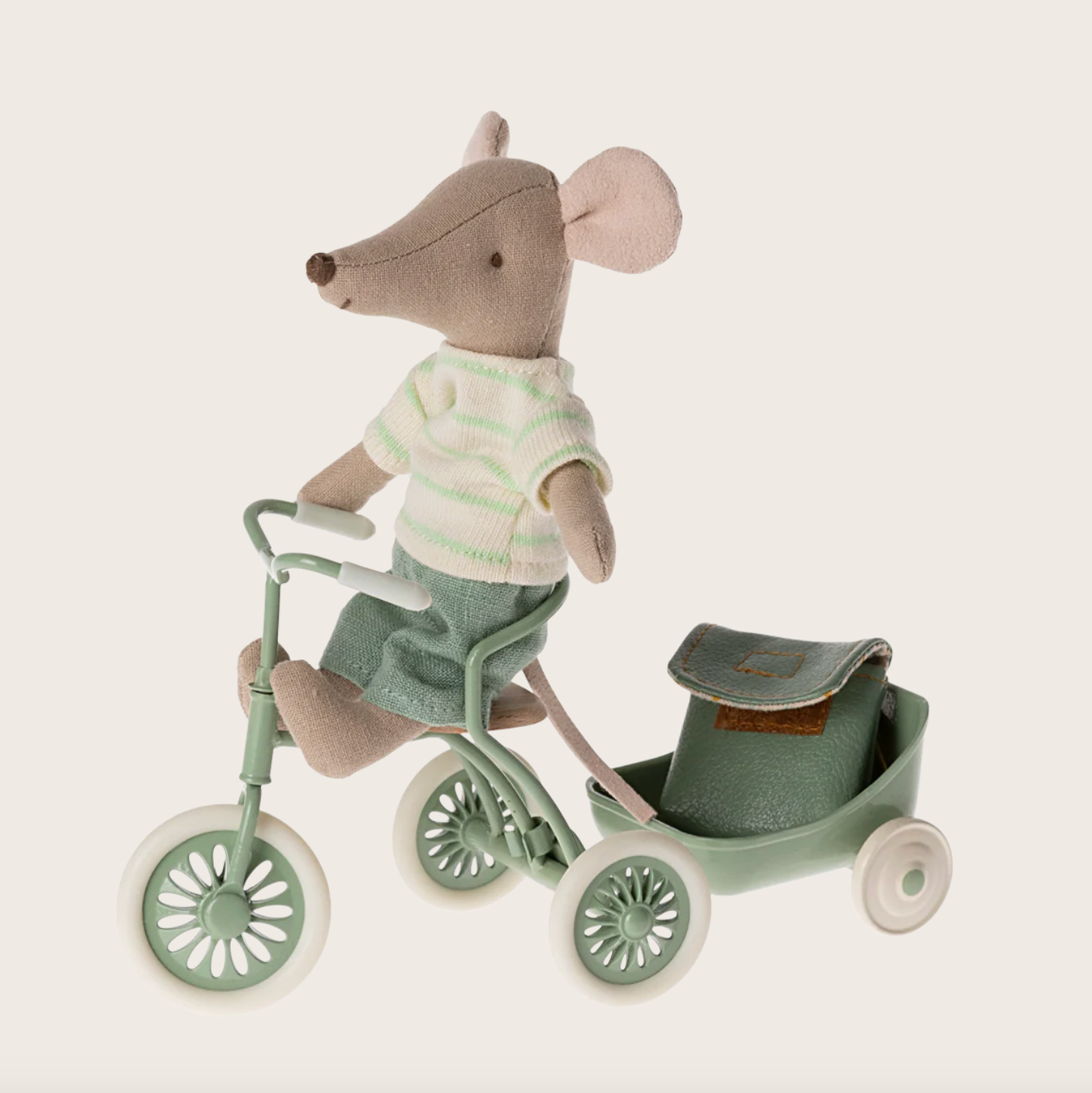 Maileg Dreiradmaus - grosse Bruder mit Rucksack, grün | maileg - toietmoi-laboutique