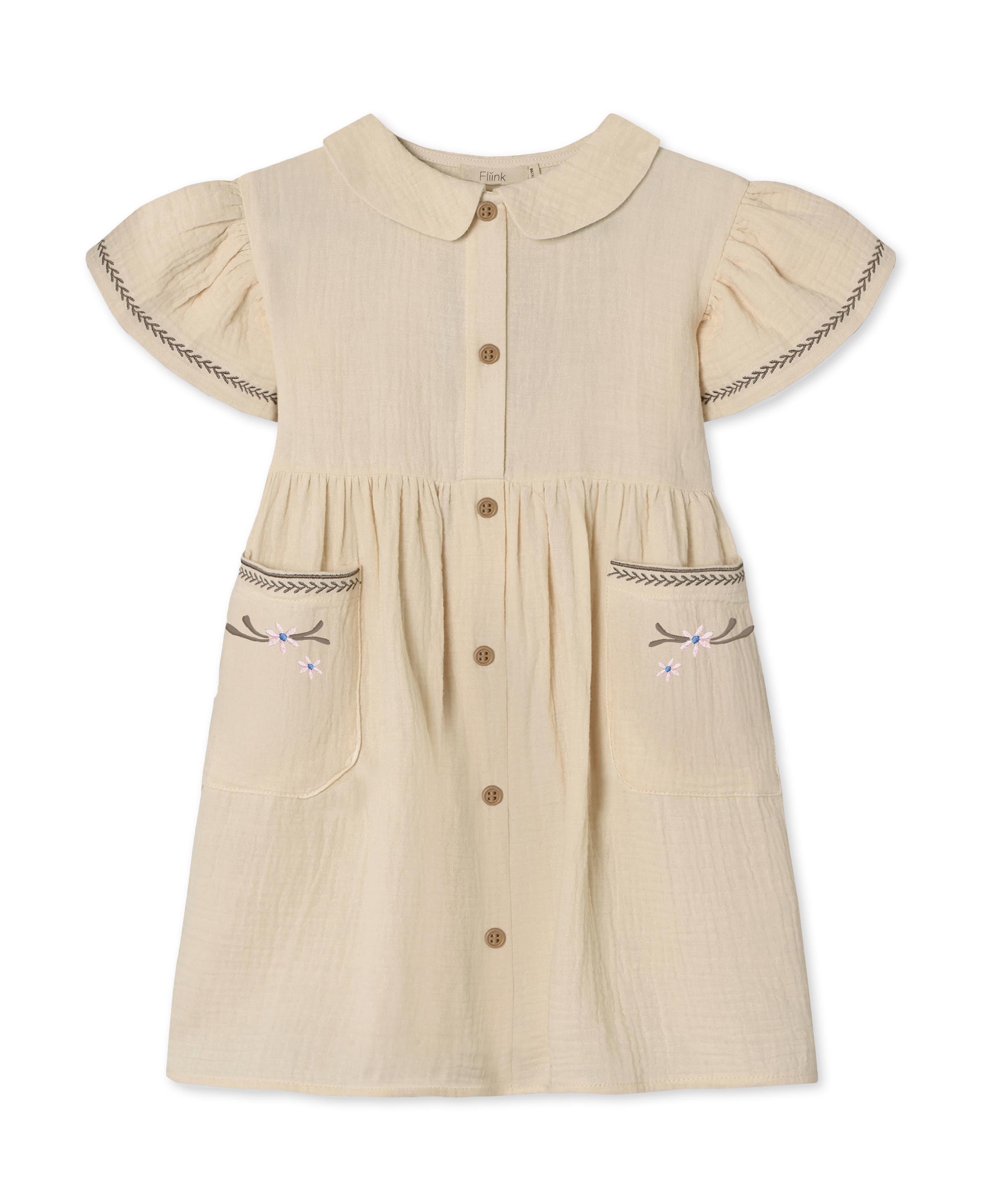 Fliink Kleid, ecru mit Stickereien | Fliink - toietmoi-laboutique