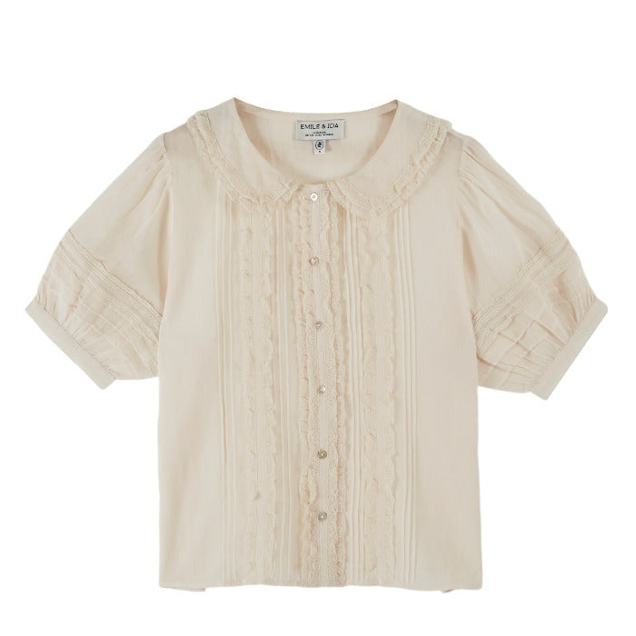 Kurzarm Bluse mit Bubikragen, creme | Émile et Ida - toietmoi-laboutique