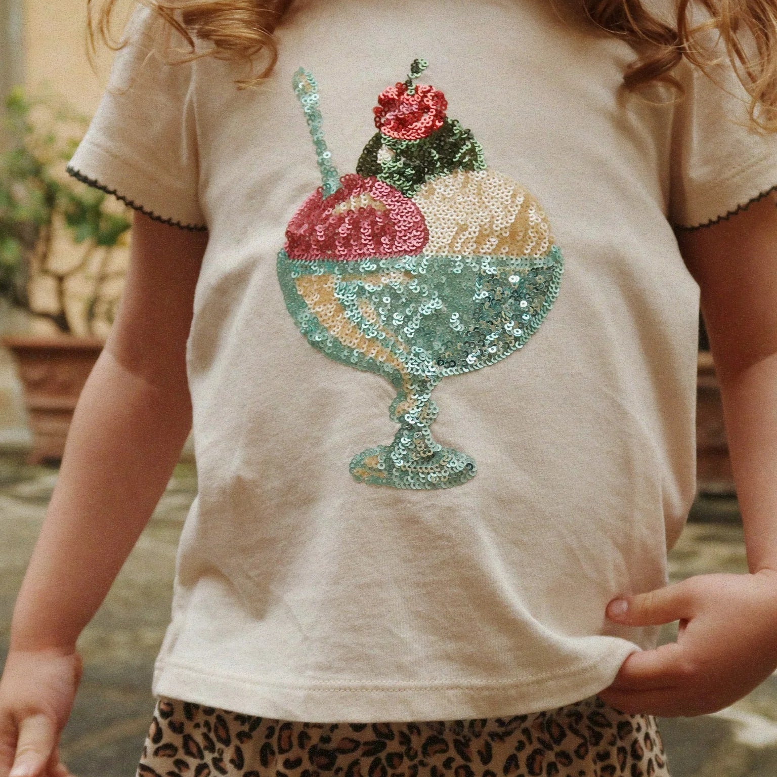 Konges Slojd T-Shirt mit Pailletten, ecru/Eisbecher | Konges Slojd - toietmoi-laboutique