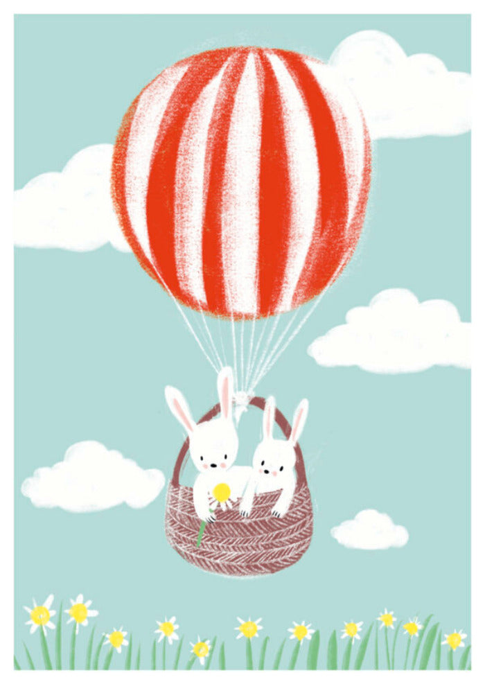 Postkarte Hasen / Heissluftballon | Schöne Grüsse - toietmoi-laboutique