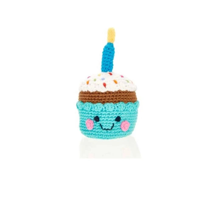 Häkel-Babyrassel, Cupcake mit Kerzen | Pebblechild - toietmoi-laboutique