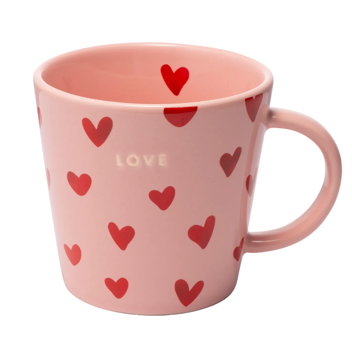 Keramik-Teetasse, pink mit Herzen/LOVE 350ml | Vondels - toietmoi-laboutique