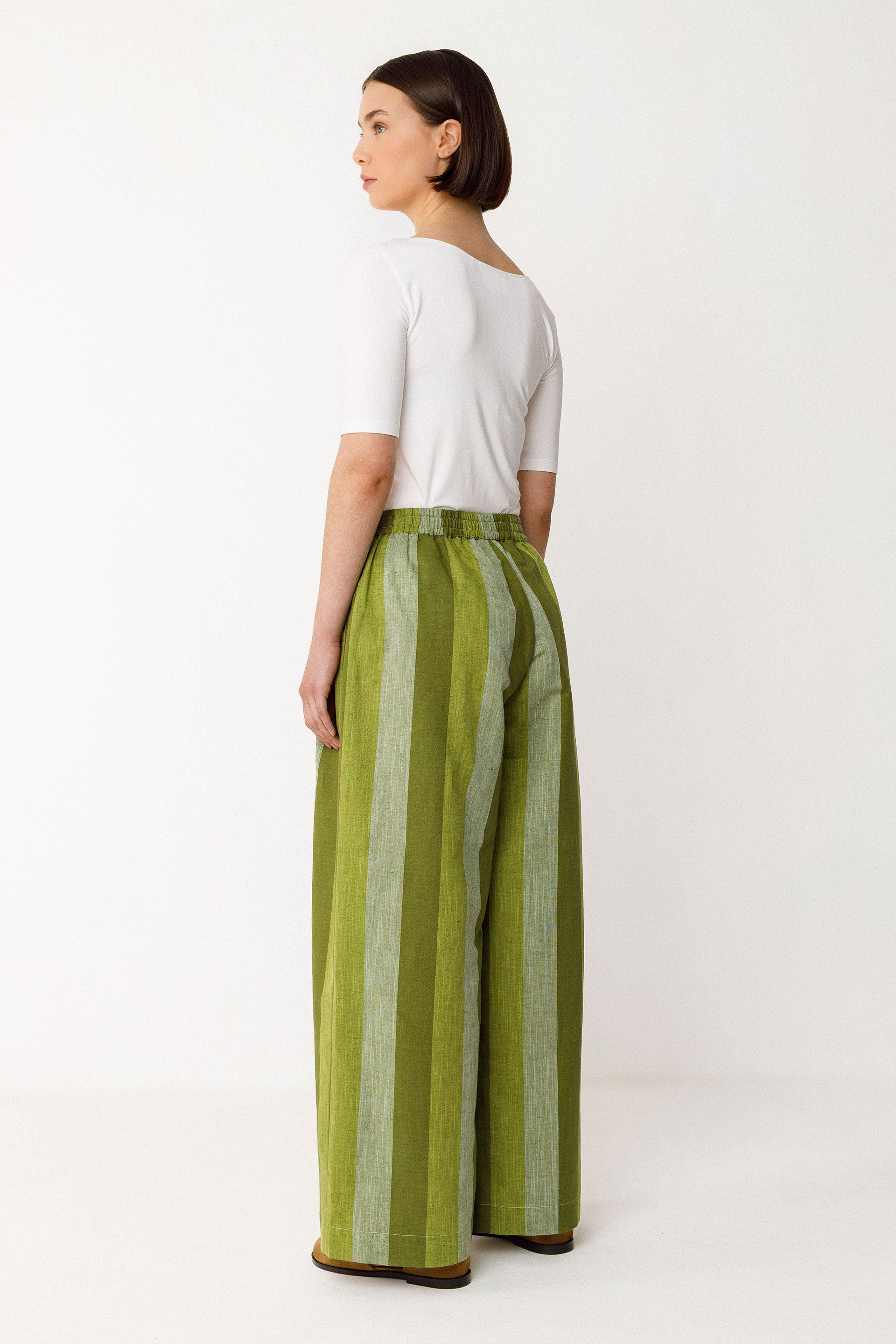 Leinenhose LUR, grün/gestreift | SKFK - toietmoi-laboutique