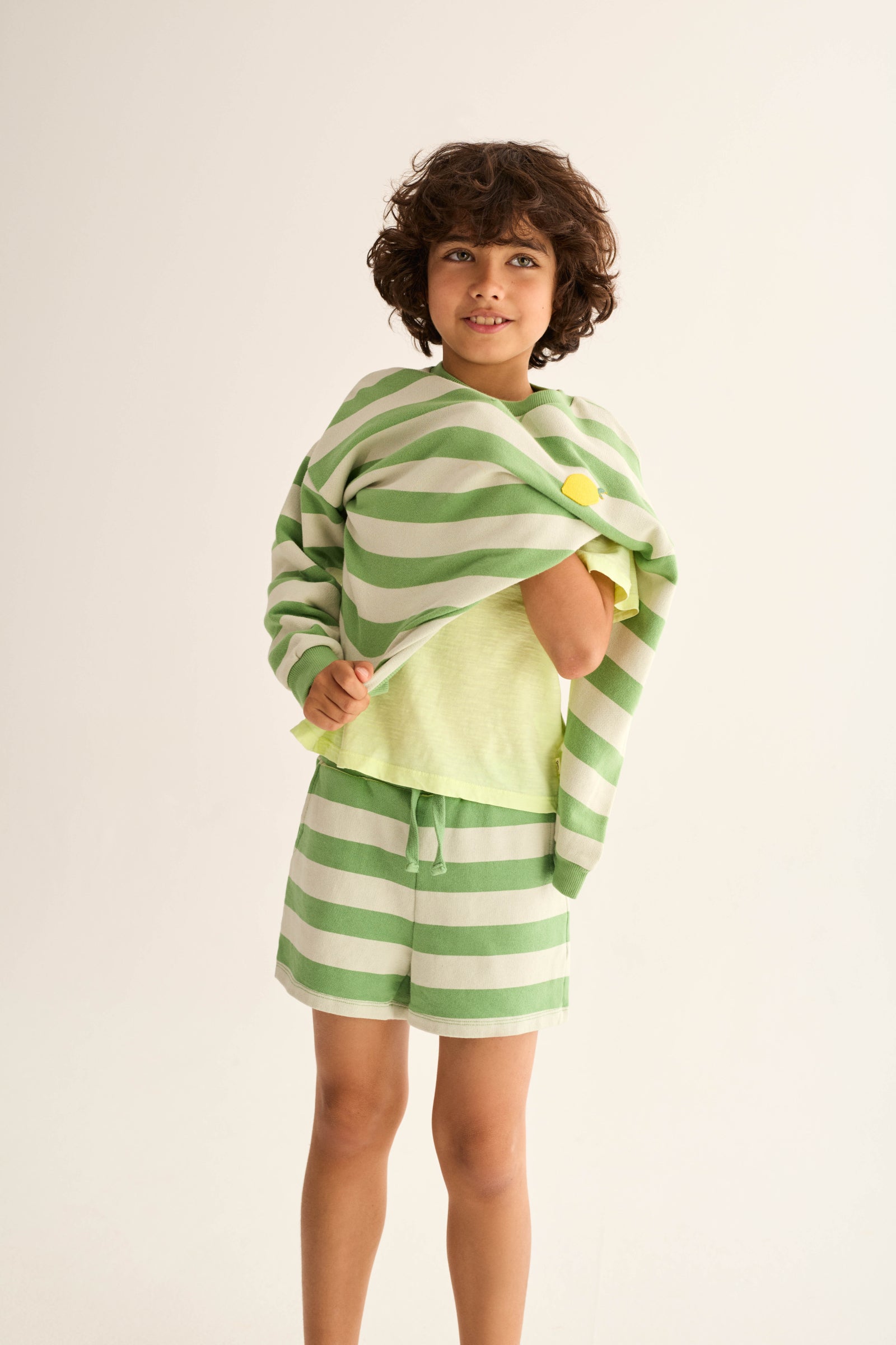 ORIONK330s6, cotton fleece shorts green-striped cotton fleece | cozmo - toietmoi-laboutique