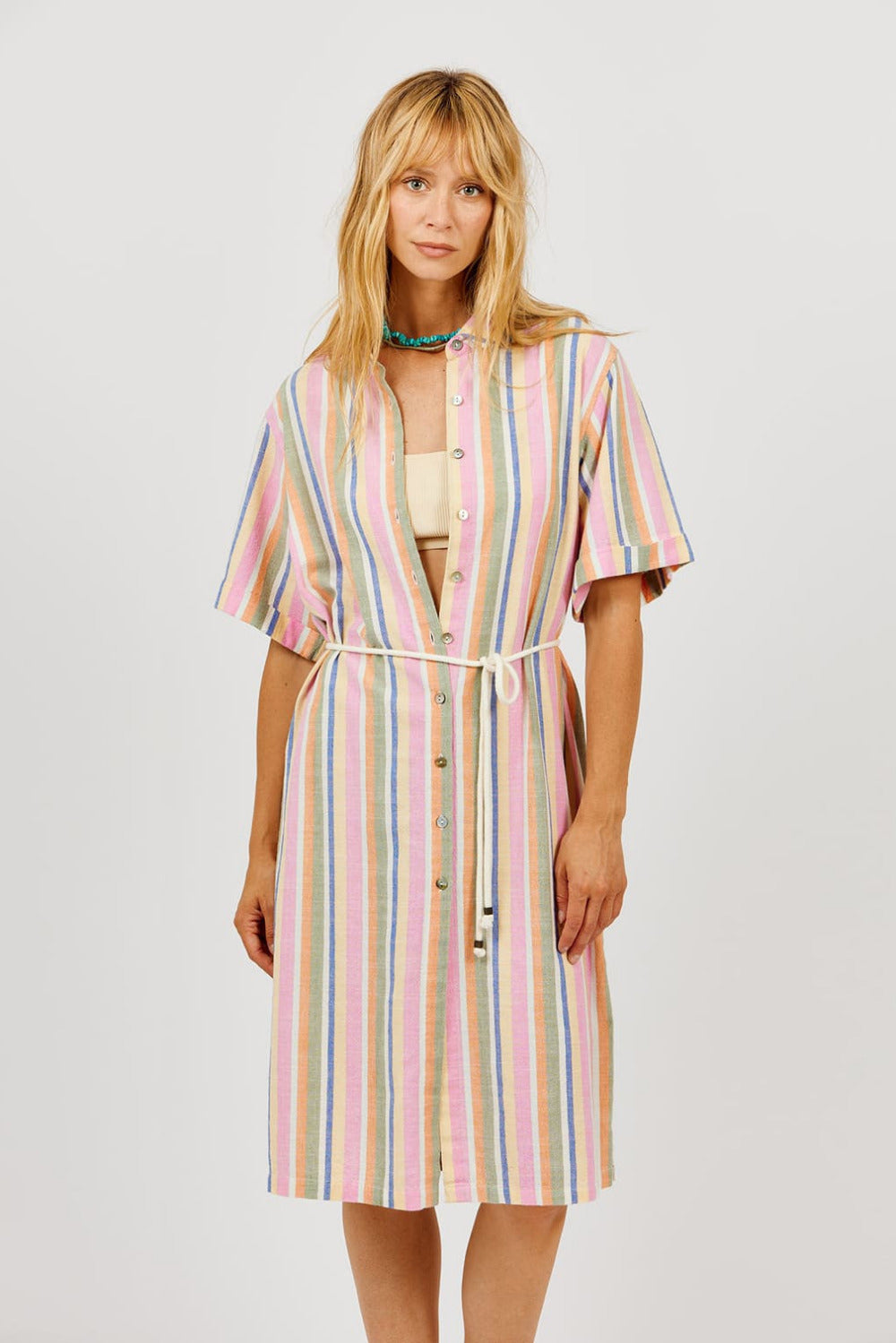 Damenkleid, rosa/grün gestreift | Arsène & les pipelettes (Damen) - toietmoi-laboutique