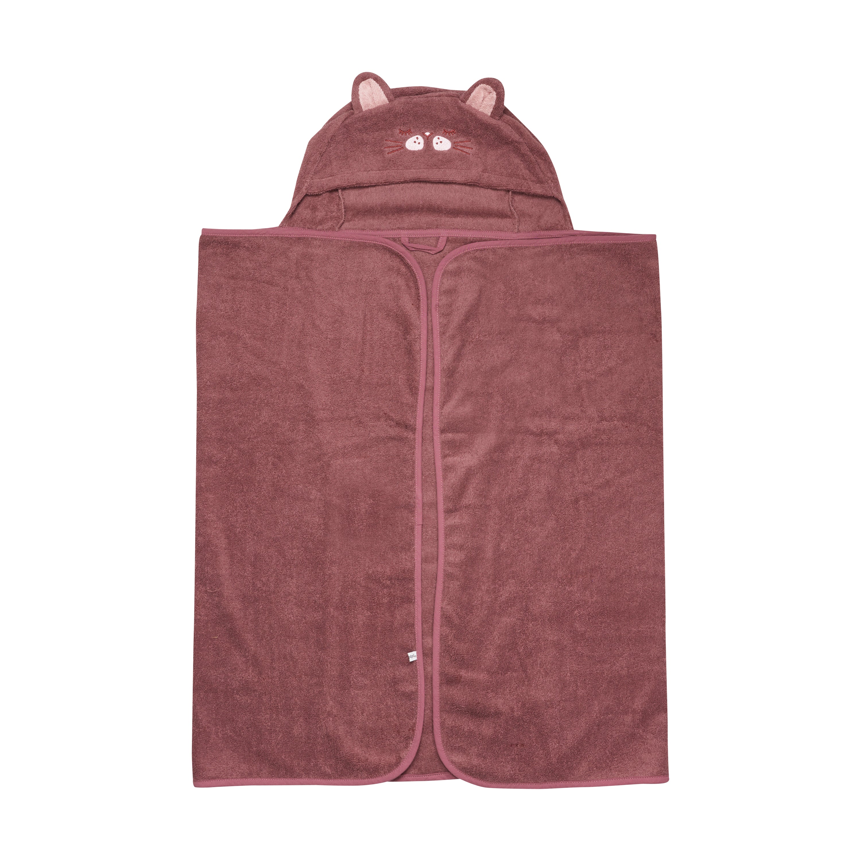 Frottee Badetuch mit Kapuze, bordeaux mit Katze | Pippi - toietmoi-laboutique