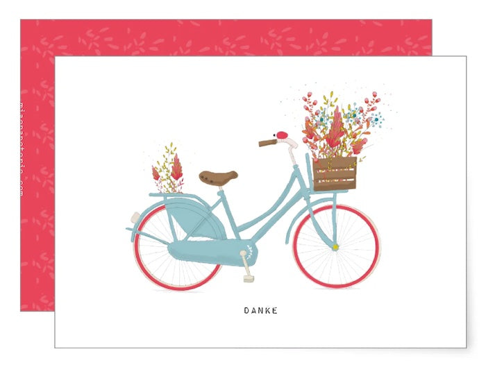 Klappkarte mit Couvert, Danke - Blumen / Velo | MIAO Papeterie - toietmoi-laboutique