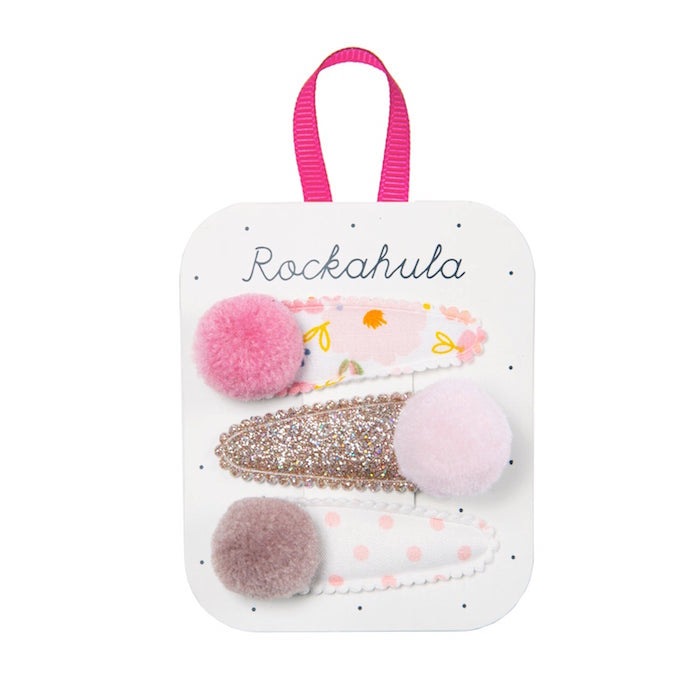 3 Haarclips, Pompom, rosa/hellrosa/beige | Rockahula - toietmoi-laboutique