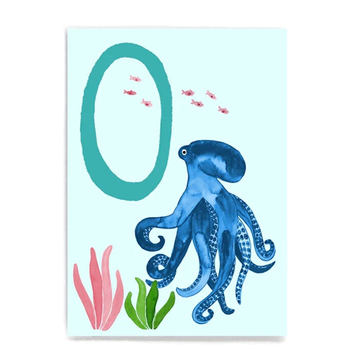 Postkarte O wie Oktopus | Frau Ottilie - toietmoi-laboutique