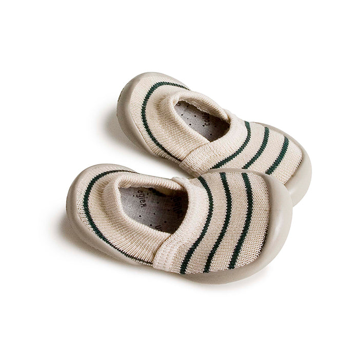 Espadrilles, ecru/grün gestreift | Collégiens - toietmoi-laboutique