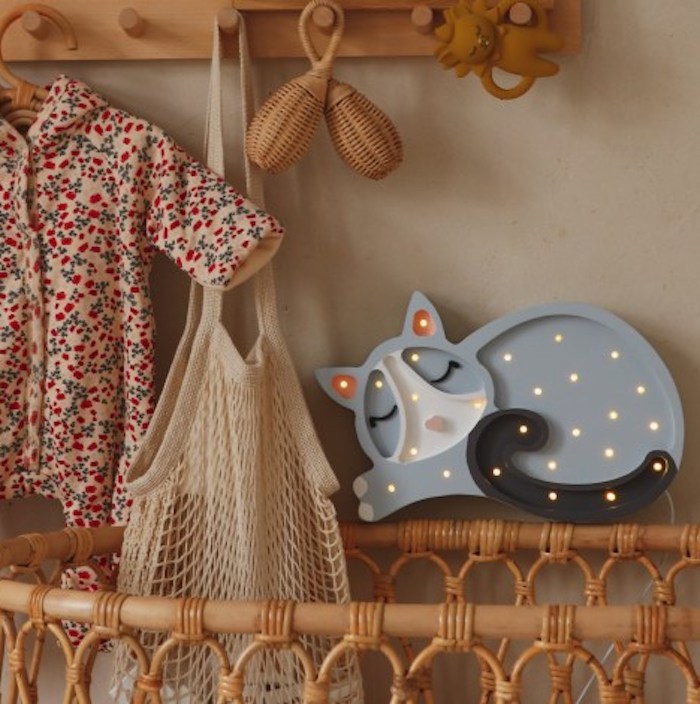 Holzlampe, Katze grau | Little Lights - toietmoi-laboutique