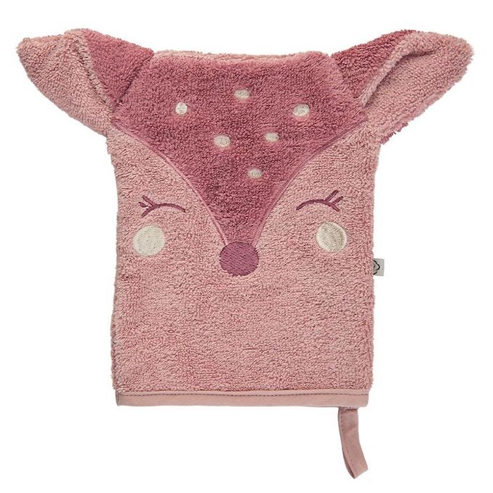 Frottee-Waschlappen, rosa mit Reh | Pippi - toietmoi-laboutique