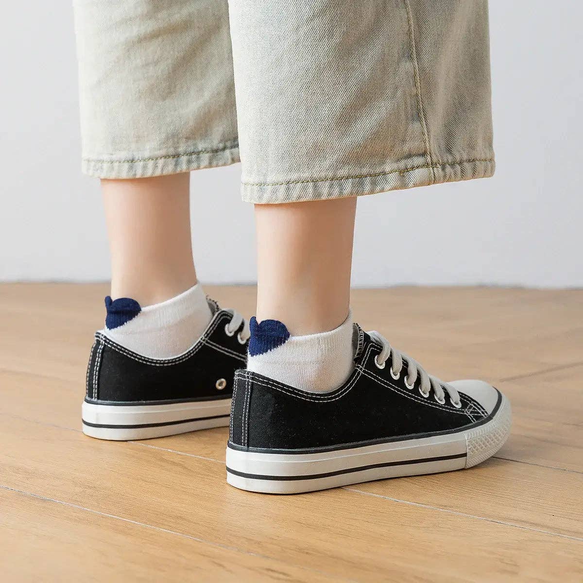 Sneaker Socken, blau/weiss gestreift Herz TU | Tites Chaussettes - toietmoi-laboutique