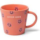 Keramik-Cappuccinotasse, korall mit Smileys/GOOD LUCK 250ml | Vondels - toietmoi-laboutique