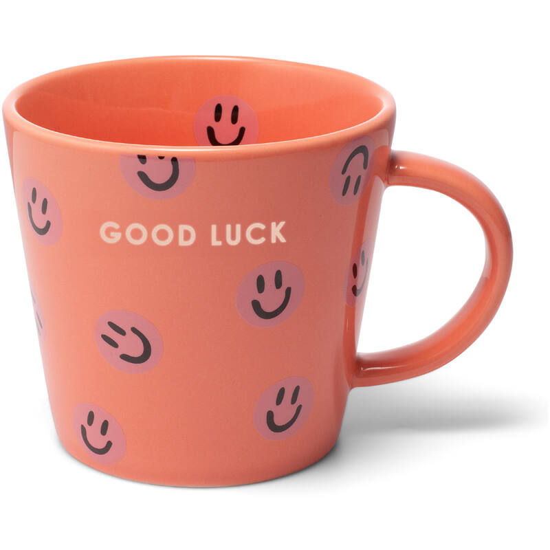 Keramik-Cappuccinotasse, korall mit Smileys/GOOD LUCK 250ml | Vondels - toietmoi-laboutique