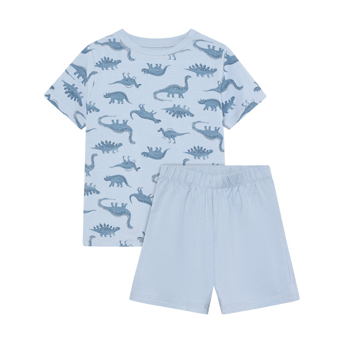 Kurzarm Pyjama, hellblau mit Dinos | Minymo - toietmoi-laboutique