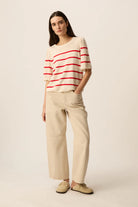 Leinen Pullover BRUNA, ecru/rot gestreift | des petits hauts - toietmoi-laboutique