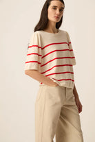 Leinen Pullover BRUNA, ecru/rot gestreift | des petits hauts - toietmoi-laboutique