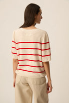 Leinen Pullover BRUNA, ecru/rot gestreift | des petits hauts - toietmoi-laboutique