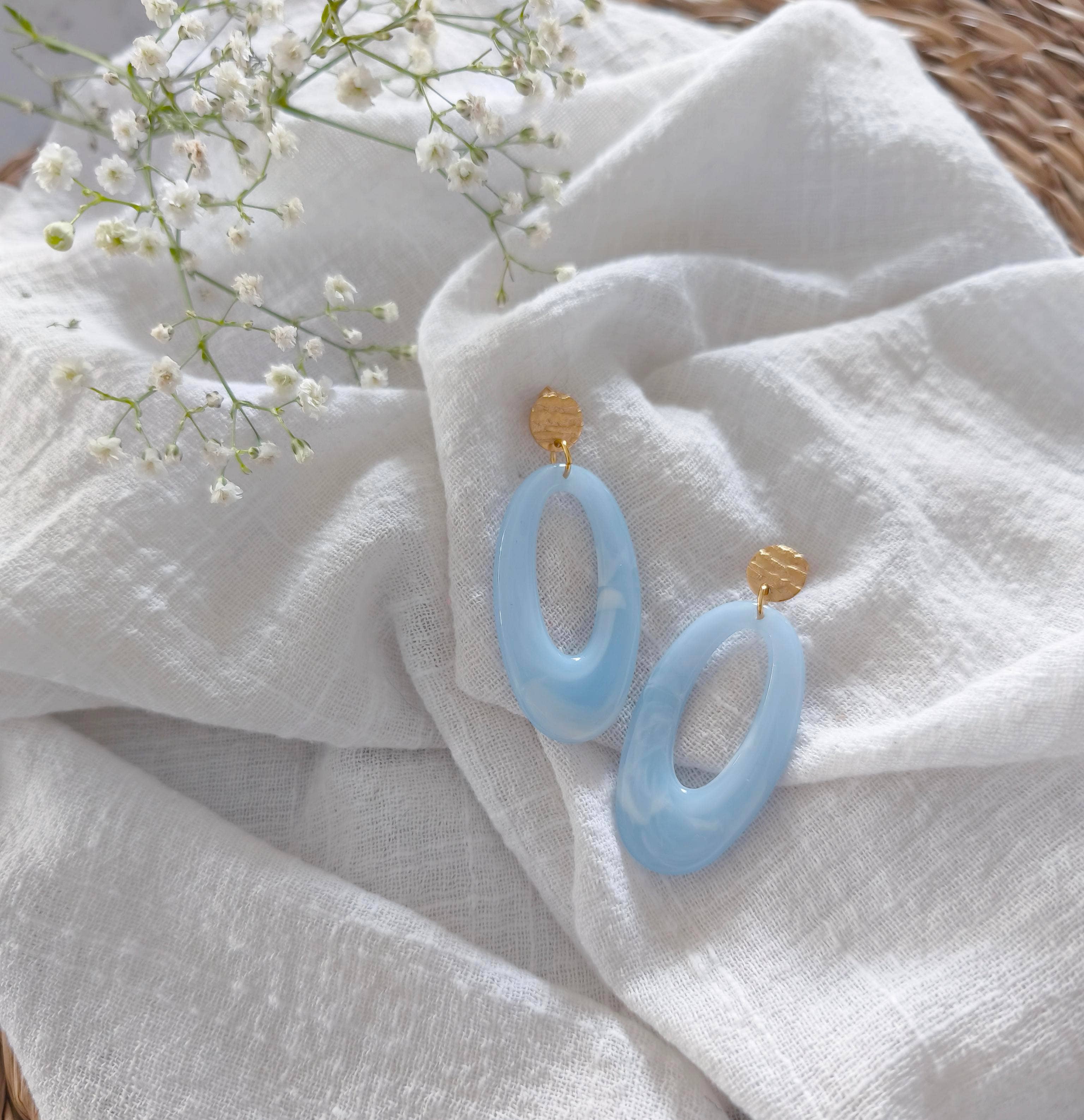 Ohrringe, himmelblau/oval | Les Noeuds de Maman - toietmoi-laboutique