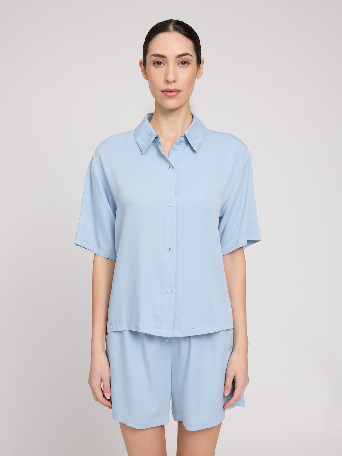 Kurzarm Bluse Viscose, hellblau | Mazine - toietmoi-laboutique