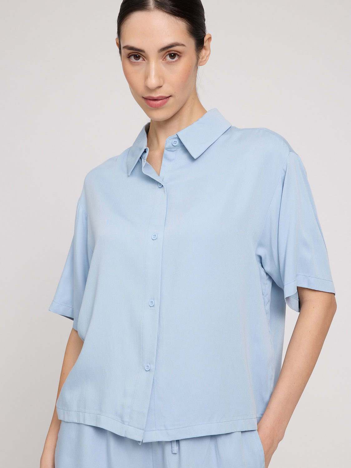 Kurzarm Bluse Viscose, hellblau | Mazine - toietmoi-laboutique
