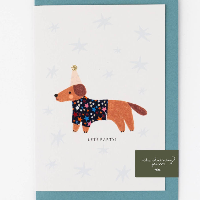 Postkarte mit Umschlag, Lets Party/Dackel, grün | The Charming Press - toietmoi-laboutique
