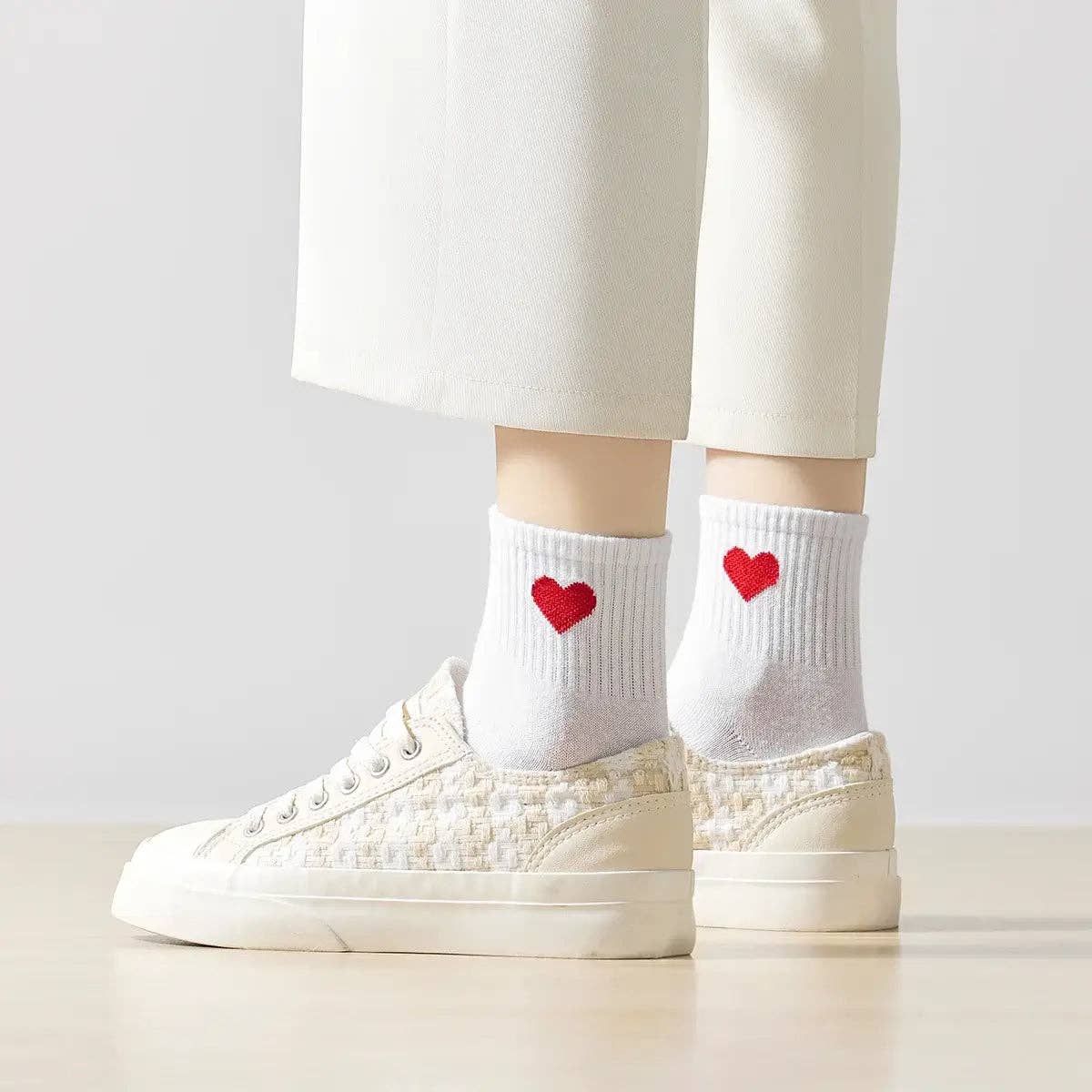 Socken mittelhoch, schwarz/rotes Herz TU | Tites Chaussettes - toietmoi-laboutique
