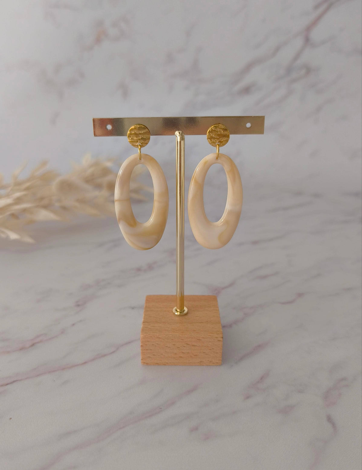 Ohrringe, ecru/Oval | Les Noeuds de Maman - toietmoi-laboutique