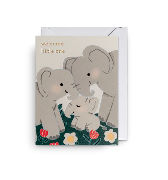 Karte mit Couvert, welcome little one, Elefanten | Klang & Kleid - toietmoi-laboutique
