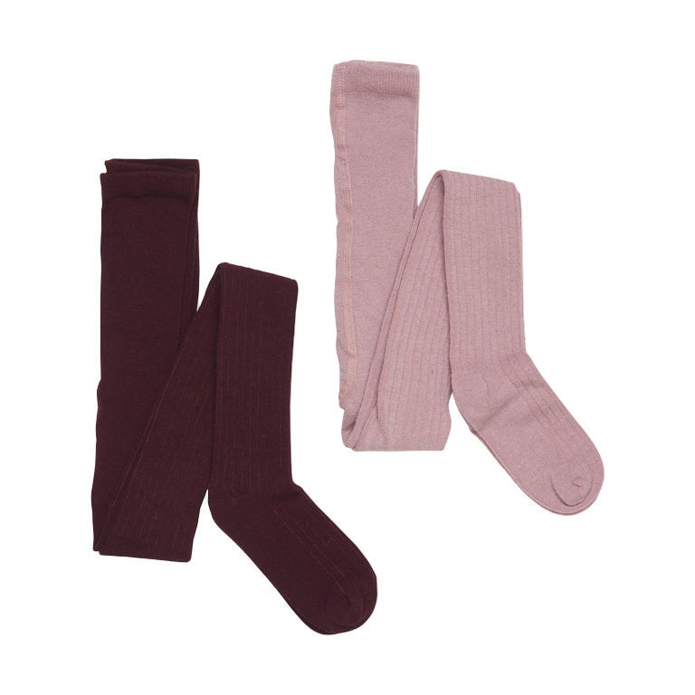 2-er Pack Strumpfhosen mit 25% Wollanteil, rosa/wein | Minymo - toietmoi-laboutique