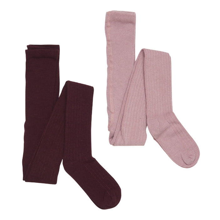 2-er Pack Strumpfhosen mit 25% Wollanteil, rosa/wein | Minymo - toietmoi-laboutique